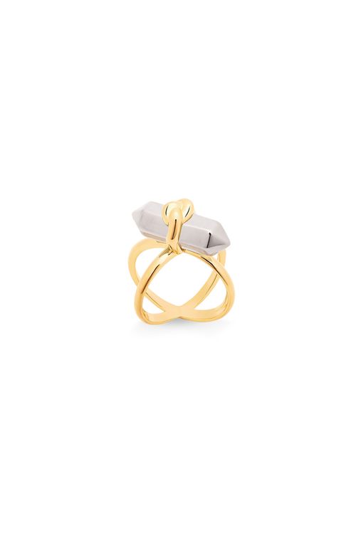 Anel Knot - Ágata Cinza Metalizada - Coleção In Love Banho: Folheado a Ouro