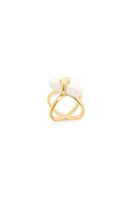 Anel Knot - Quartzo Branco Holográfico - Coleção In Love Banho: Folheado a Ouro