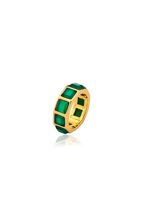 Anel Stone - Ágata Verde - Coleção Krypton Banho: Folheado a Ouro