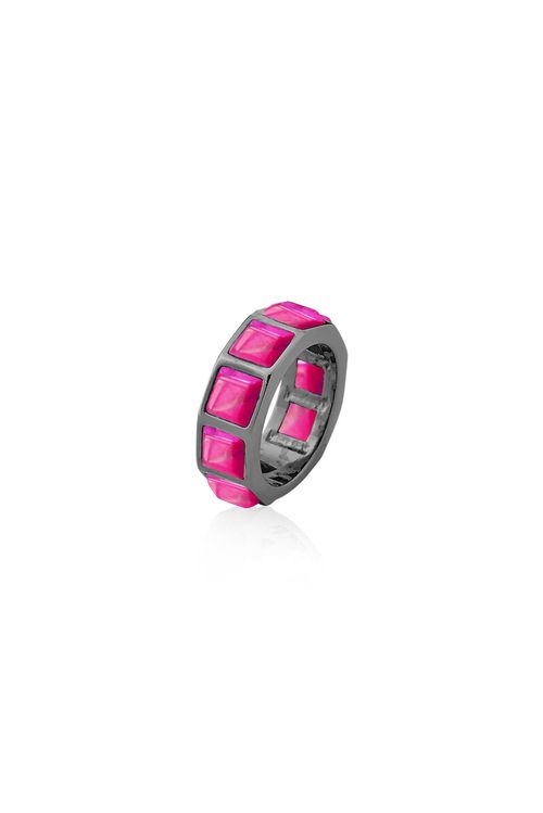Anel Stone - Haulita Pink - Coleção Krypton Banho: Ródio Negro