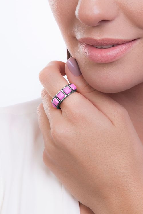 Anel Stone - Haulita Pink - Coleção Krypton Banho: Ródio Negro