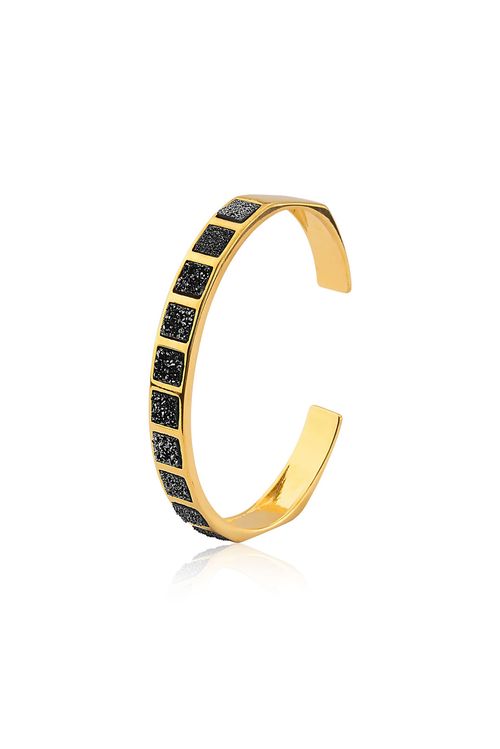 Pulseira Gabrielle - Drusa Preta - Coleção Geometric Banho: Folheado a Ouro