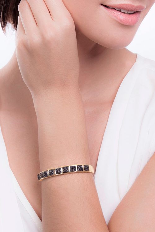 Pulseira Gabrielle - Drusa Preta - Coleção Geometric Banho: Folheado a Ouro