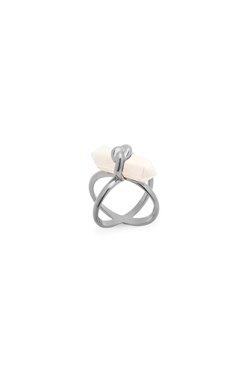 Anel Knot - Quartzo Branco Holográfico - Coleção In Love Banho: Ródio Negro
