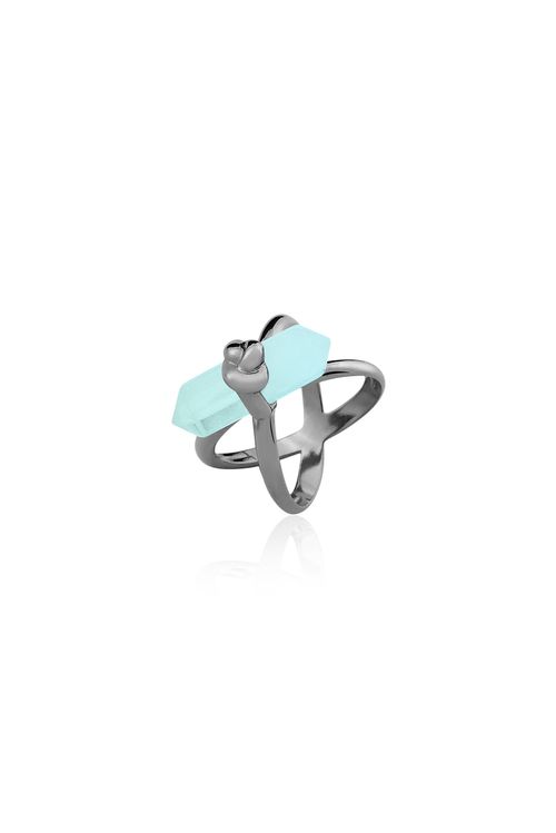 Anel Knot - Ágata Azul - Coleção In Love Banho: Ródio Negro