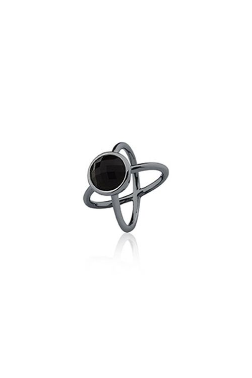 Anel Abstrato - Obsidiana Preta - Coleção Essential Banho: Ródio Negro