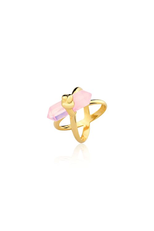 Anel Knot - Quartzo Rosa - Coleção In Love Banho: Folheado a Ouro