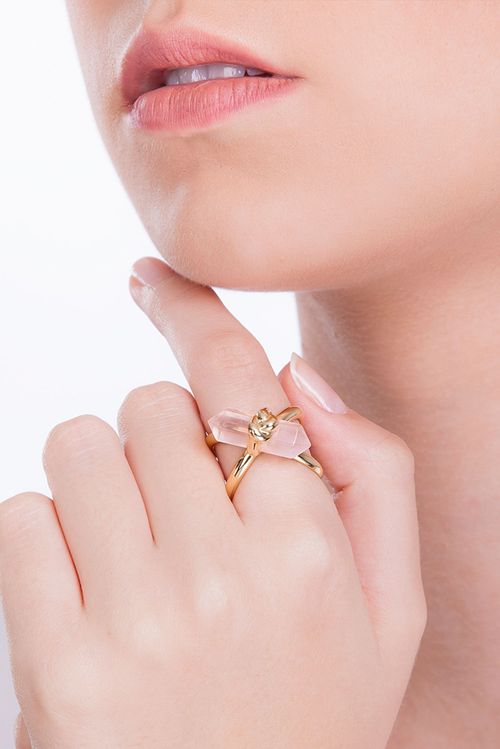Anel Knot - Quartzo Rosa - Coleção In Love Banho: Folheado a Ouro