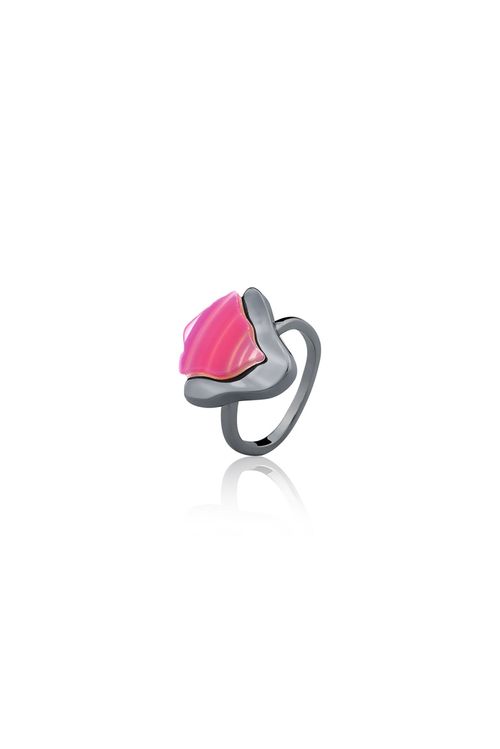 Anel Terre - Ágata Pink - Coleção Acquarella Banho: Ródio Negro