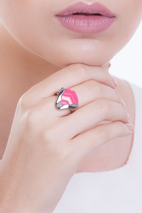 Anel Terre - Ágata Pink - Coleção Acquarella Banho: Ródio Negro