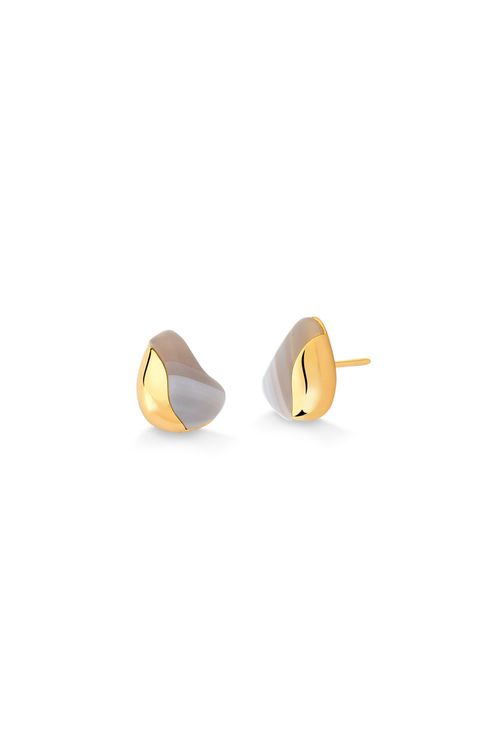 Brinco Sensatez - Ágata Cinza - Coleção Reset Banho: Folheado a Ouro