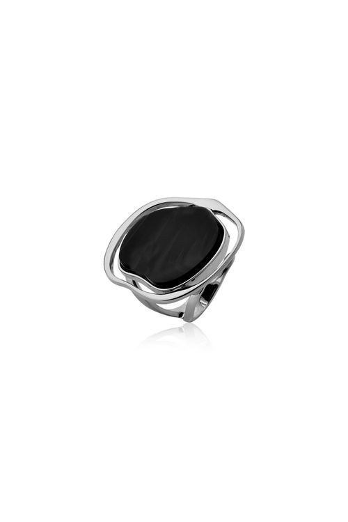 Anel Soleil - Obsidiana Preta - Coleção Acquarella Banho: Ródio Negro