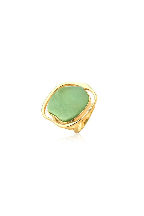 Anel Soleil - Quartzo Verde - Coleção Acquarella Banho: Folheado a Ouro