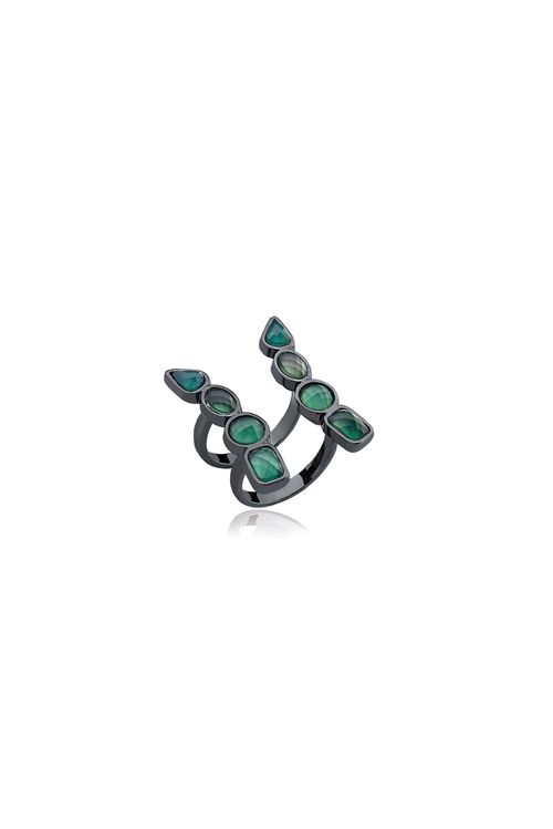 Anel Brise 2 - Ágata Verde - Coleção Acquarella Banho: Ródio Negro