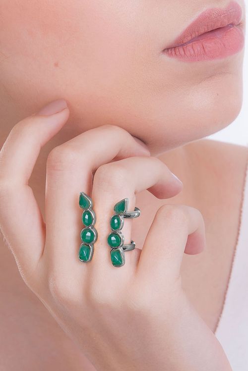 Anel Brise 2 - Ágata Verde - Coleção Acquarella Banho: Ródio Negro