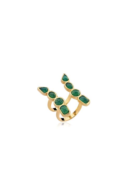 Anel Brise 2 - Ágata Verde - Coleção Acquarella Banho: Folheado a Ouro