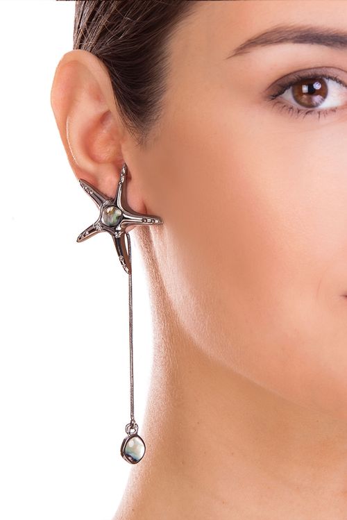 Brinco Starfish - Abalone - Coleção Marea Banho: Ródio Negro