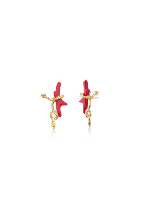 Brinco Coral - Vermelho - Coleção Marea Banho: Folheado a Ouro