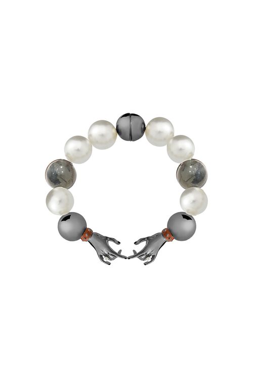 Pulseira Jeanne P - Cristal Grafitado, Pérola e Caramelo - Coleção Mademoiselle Banho: Ródio Negro