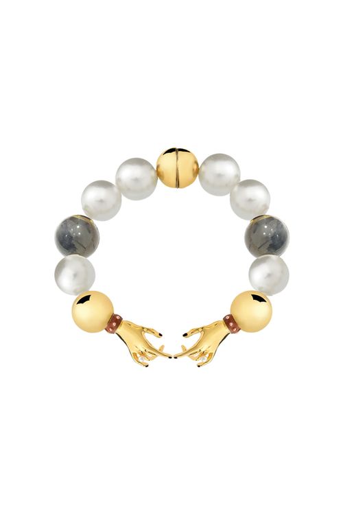 Pulseira Jeanne P - Cristal Grafitado, Pérola e Caramelo - Coleção Mademoiselle Banho: Folheado a Ouro