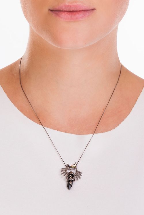 Colar Celeste - Abalone e Ônix - Coleção Conexão Banho: Ródio Negro