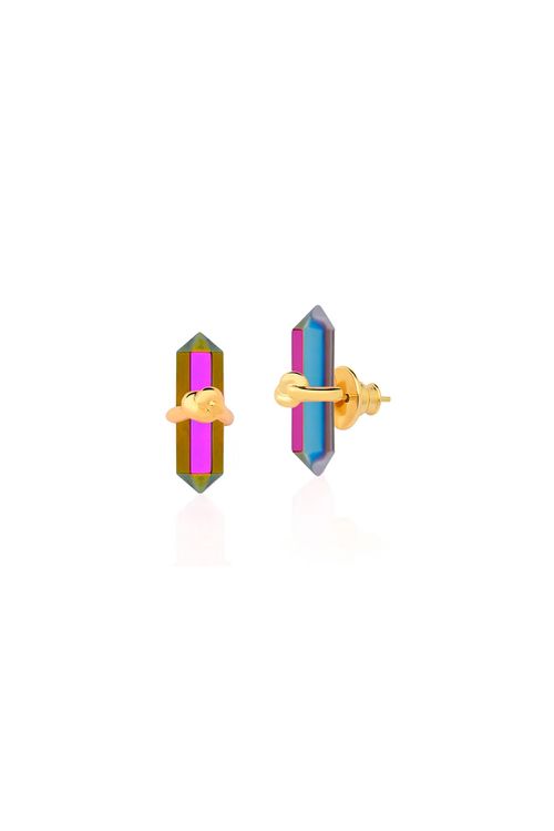 Brinco Knot Petit - Cristal Multicolorido - Coleção In Love Banho: Folheado a Ouro