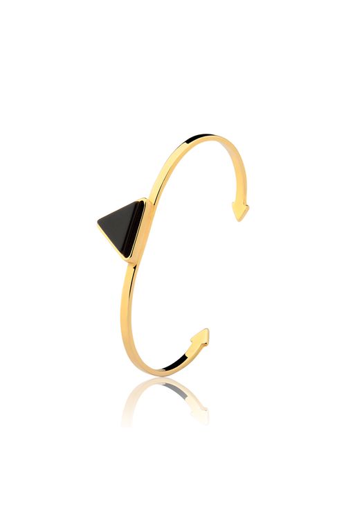 Pulseira Galaxy Triângulo - Obsidiana Preta - Coleção Geometric Banho: Folheado a Ouro