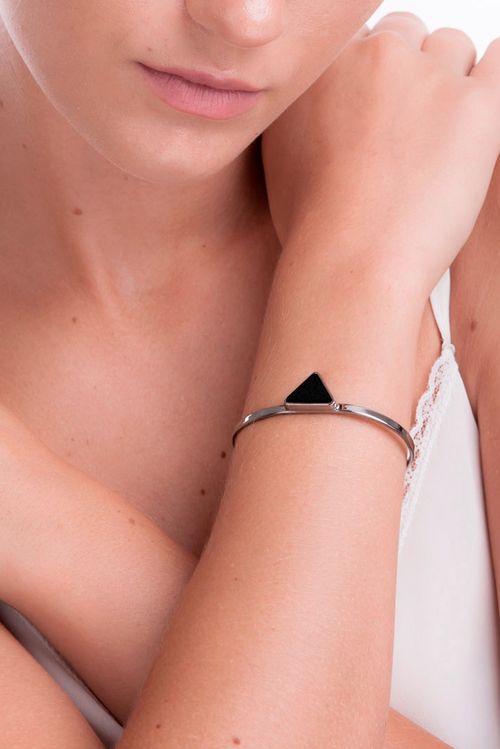 Pulseira Galaxy Triângulo - Obsidiana Preta - Coleção Geometric Banho: Ródio Negro