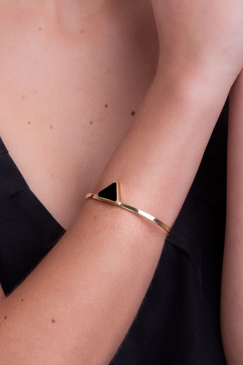 Pulseira Galaxy Triângulo - Obsidiana Preta - Coleção Geometric Banho: Folheado a Ouro