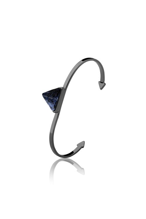 Pulseira Galaxy Triângulo - Labradorita - Coleção Geometric Banho: Ródio Negro