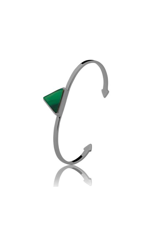 Pulseira Galaxy Triângulo - Ágata Verde - Coleção Geometric Banho: Ródio Negro