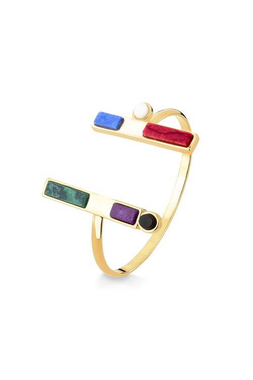 Pulseira Planck - Feldspato Roxo e Vermelho, Malaquita, Quartzo Azul Anil, Porcelana e Obsidiana - Coleção Inéditos Março Banho: Folheado a Ouro