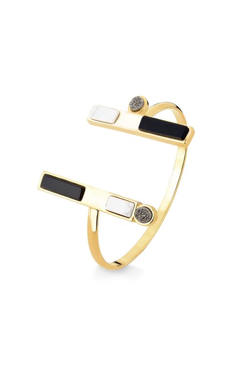 Pulseira Planck - Haulita Branca, Obsidiana Preta e Drusa Metalizada - Coleção Inéditos Março Banho: Folheado a Ouro