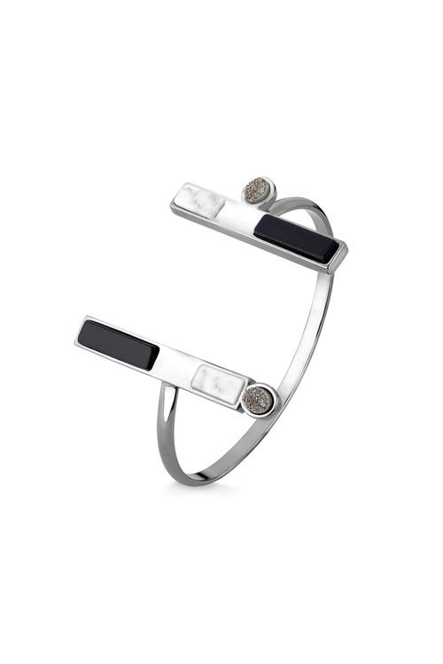 Pulseira Planck - Haulita Branca, Obsidiana Preta e Drusa Metalizada - Coleção Inéditos Março Banho: Ródio Negro