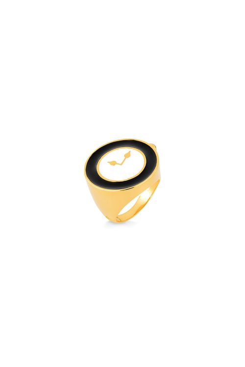 Anel Perpétuo - Esmalte Preto e Cinza Claro - Coleção Tempoesia Banho: Folheado a Ouro