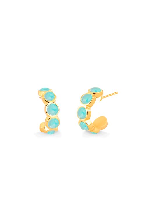 Brinco Aliancinha M - Ágata Azul - Coleção Daily Banho: Folheado a Ouro