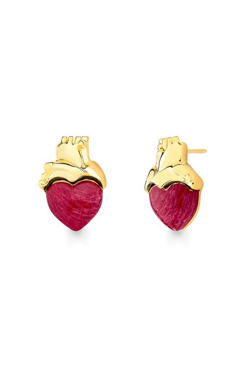 Brinco Amor da Minha Vida - Feldspato Vermelho - Coleção Flor e Ser Amor Banho: Folheado a Ouro