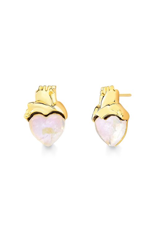 Brinco Amor da Minha Vida - Quartzo Branco Holográfico - Coleção Flor e Ser Amor Banho: Folheado a Ouro