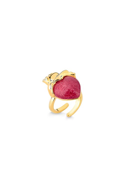Anel Amor da Minha Vida - Feldspato Vermelho - Coleção Flor e Ser Amor Banho: Folheado a Ouro