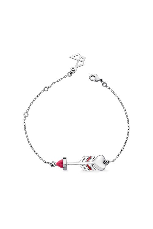 Pulseira Arrow Heart - Feldspato Vermelho e Esmalte Vermelho - Coleção Flor e Ser Amor Banho: Ródio Negro