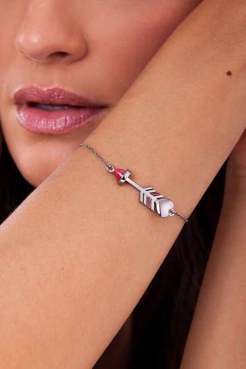 Pulseira Arrow Heart - Feldspato Vermelho e Esmalte Vermelho - Coleção Flor e Ser Amor Banho: Ródio Negro