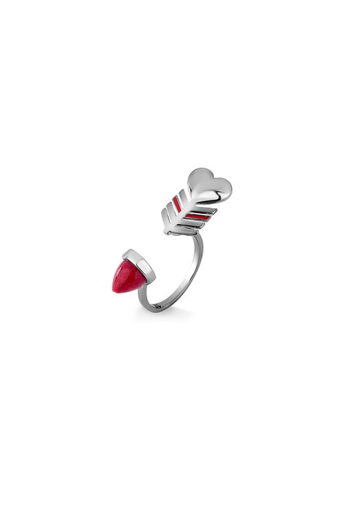 Anel Arrow Heart - Feldspato Vermelho e Esmalte Vermelho - Coleção Flor e Ser Amor Banho: Ródio Negro