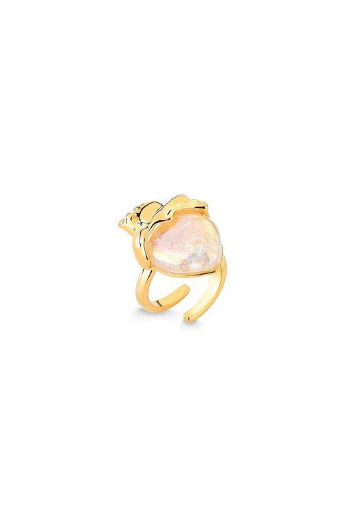 Anel Amor da Minha Vida - Quartzo Branco Holográfico - Coleção Flor e Ser Amor Banho: Folheado a Ouro