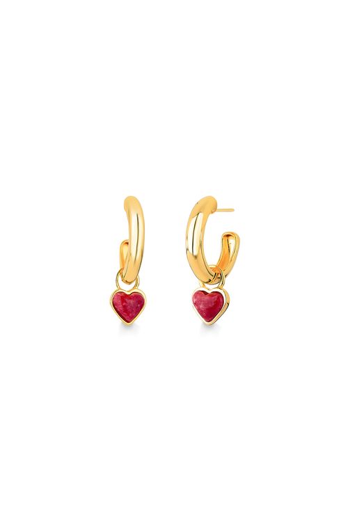 Brinco Petit Amour - Feldspato Vermelho - Coleção Flor e Ser Amor Banho: Folheado a Ouro