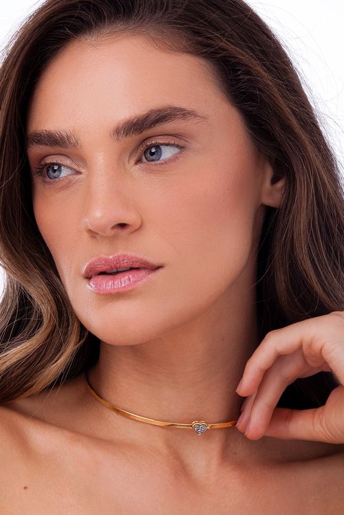 Colar Choker Petit Amour - Drusa Metalizada - Coleção Flor e Ser Amor Banho: Folheado a Ouro