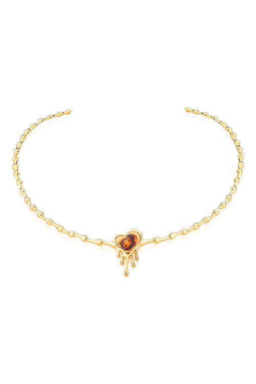 Colar Choker Fervor- Resina Caramelo - Coleção Flor e Ser Amor Banho: Folheado a Ouro