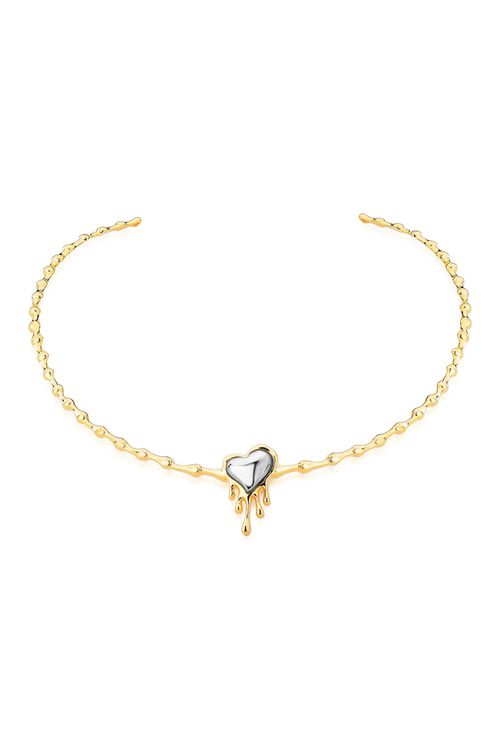 Colar Choker Fervor- Ágata Cinza Metalizada - Coleção Flor e Ser Amor Banho: Folheado a Ouro