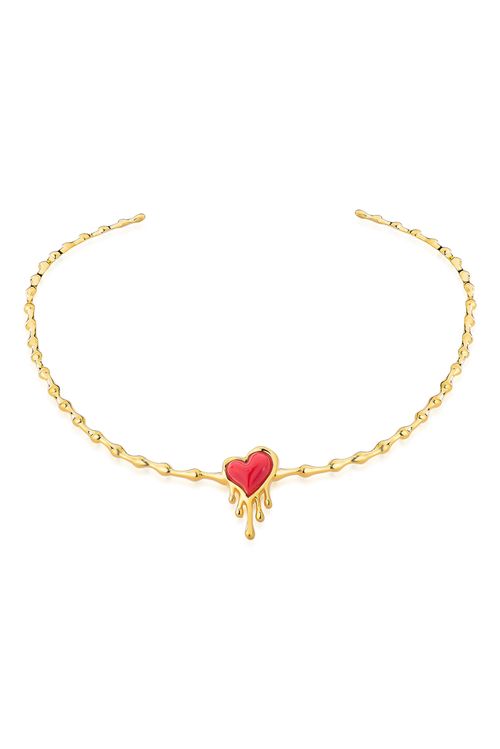 Colar Choker Fervor- Resina Vermelha - Coleção Flor e Ser Amor Banho: Folheado a Ouro