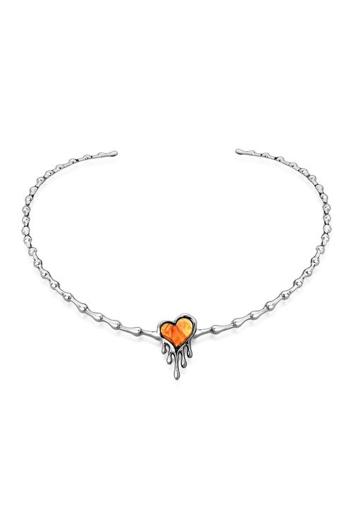 Colar Choker Fervor- Resina Caramelo - Coleção Flor e Ser Amor Banho: Ródio Negro