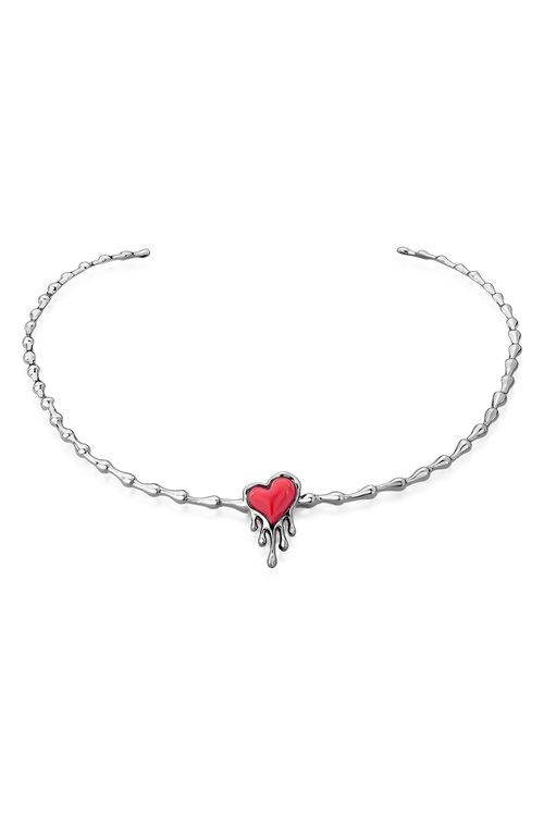 Colar Choker Fervor- Resina Vermelha - Coleção Flor e Ser Amor Banho: Ródio Negro